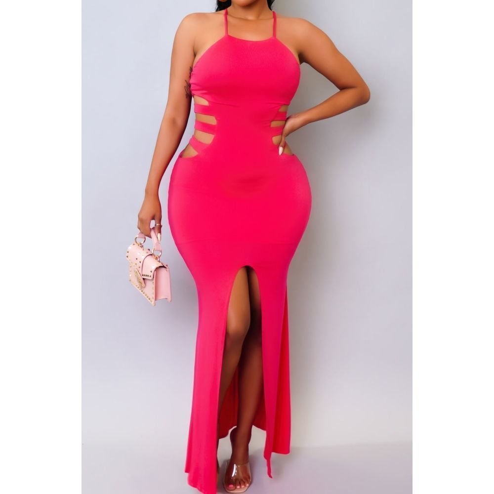 Women's Front Slit Side Cut Bodycon Maxi Dress